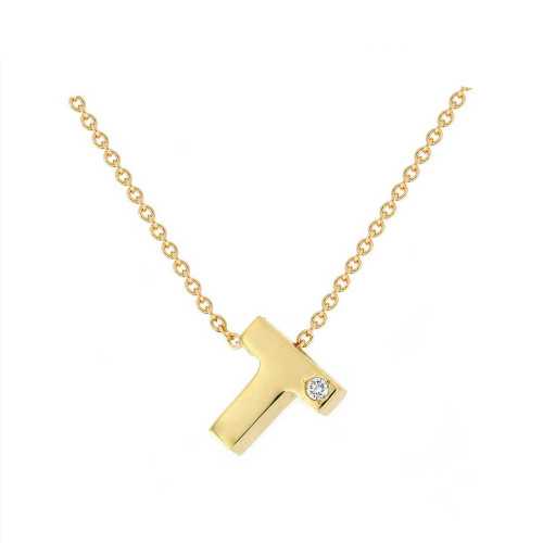 Cadena y Colgante Letra T Diamante Oro