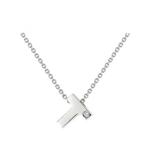 Cadena y Colgante Letra T Diamante Oro Blanco