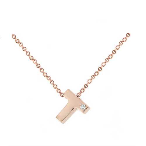 Cadena y Colgante Letra T Diamante Oro Rosa