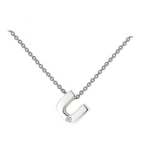 Cadena y Colgante Letra U Diamante Oro Blanco