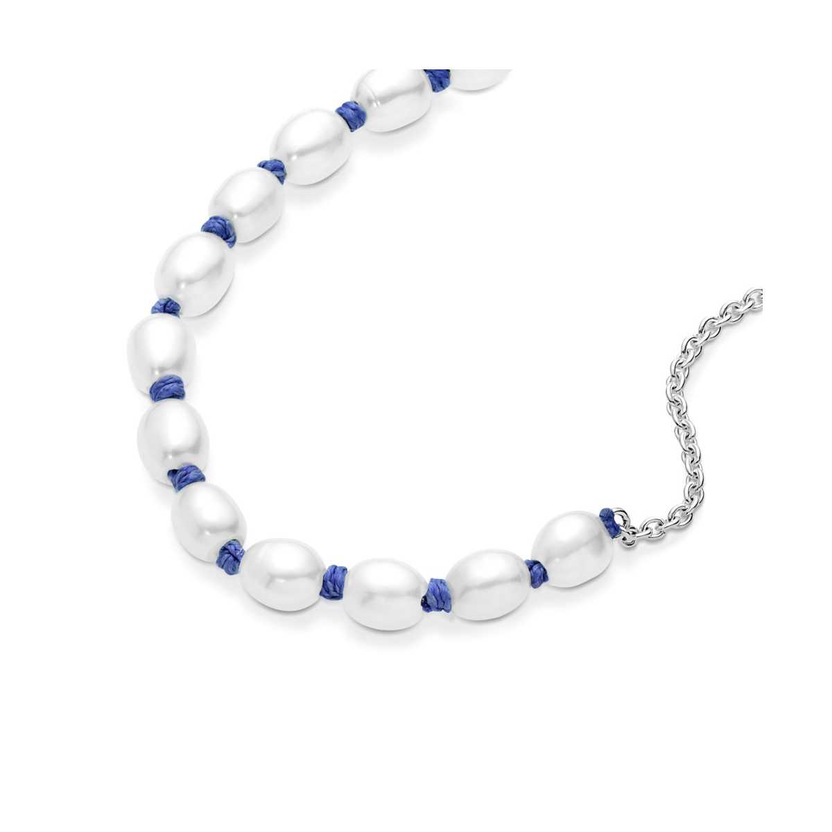 Pulsera Cordón Azul con Perlas Cultivadas de Agua Dulce 591689C01-20