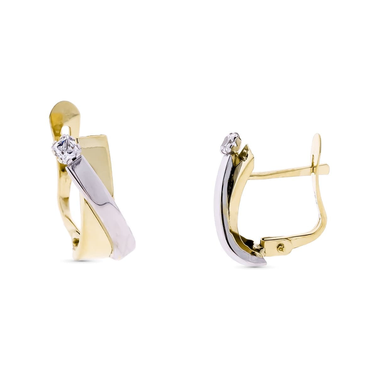 18K PENDIENTES ORO BICOLOR BANDA Y CIRCONITA 14X6 MM CATALAN