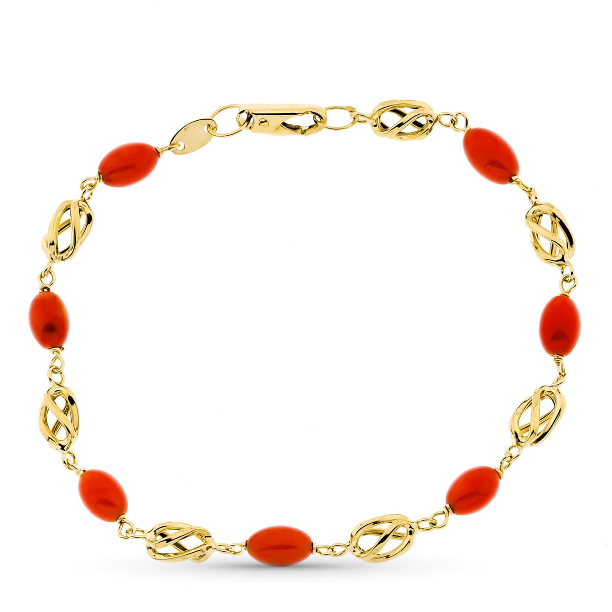 18K PULSERA ORO AMARILLO JAULA CORAL FINO CERDEÑA 19CM