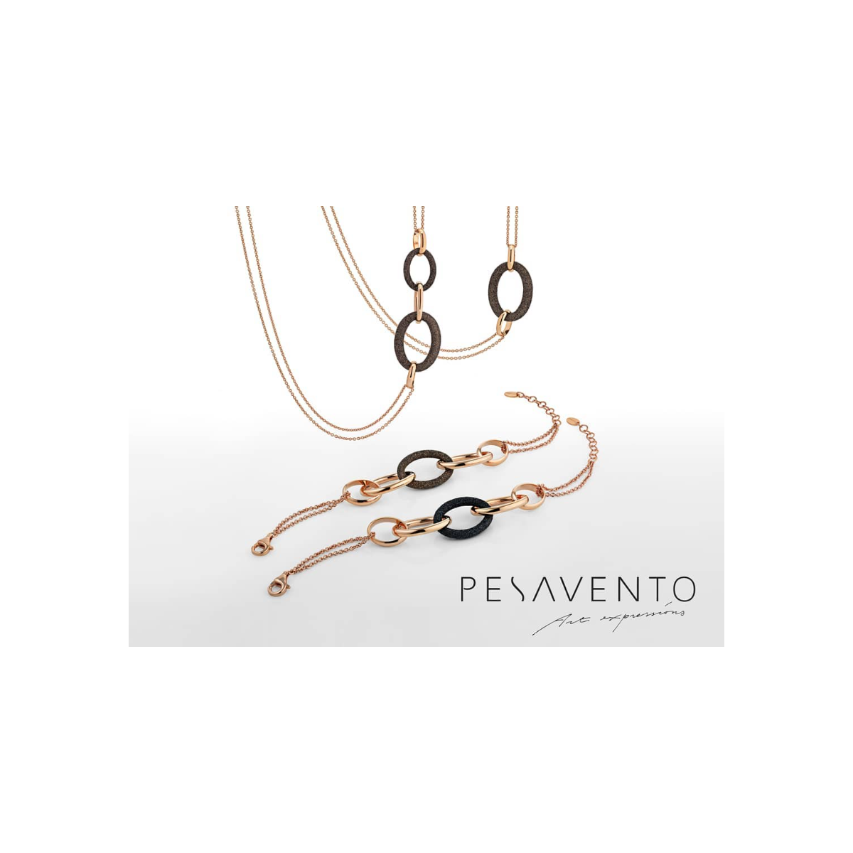 Collar Pesavento Polvere di Sogni. Plata Rosa + Polvo Marrón WPLVE1160