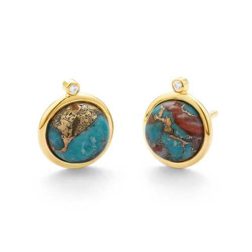 Pendientes Oro con Diamantes,  Turquesa y Agata E0880020GYN