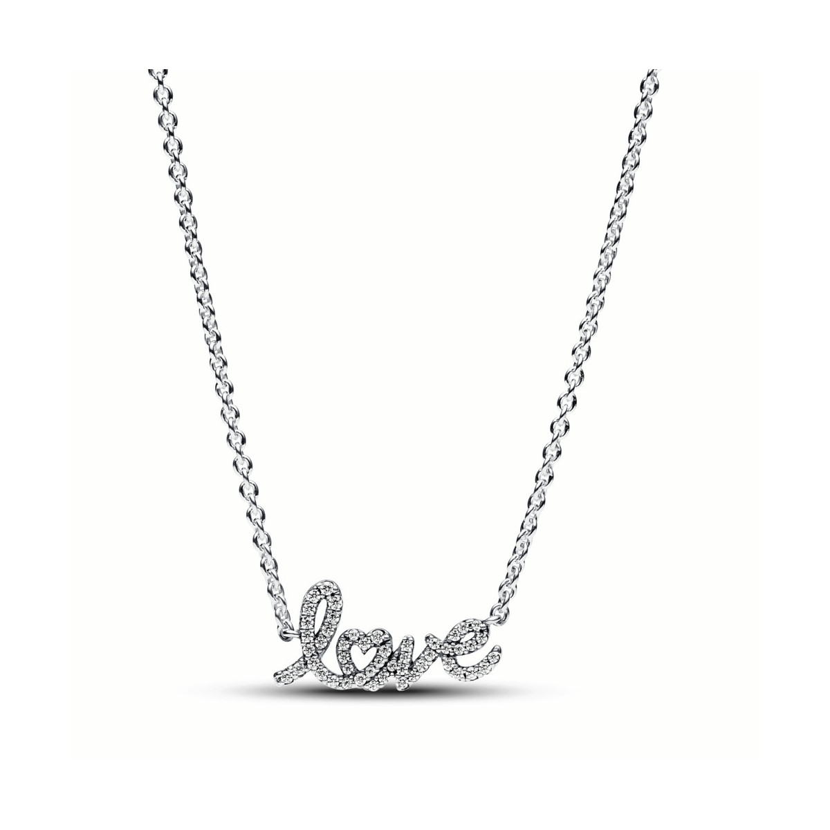 Collar Pandora en plata de ley Love Escrito a Mano Brillante 393076C01-45