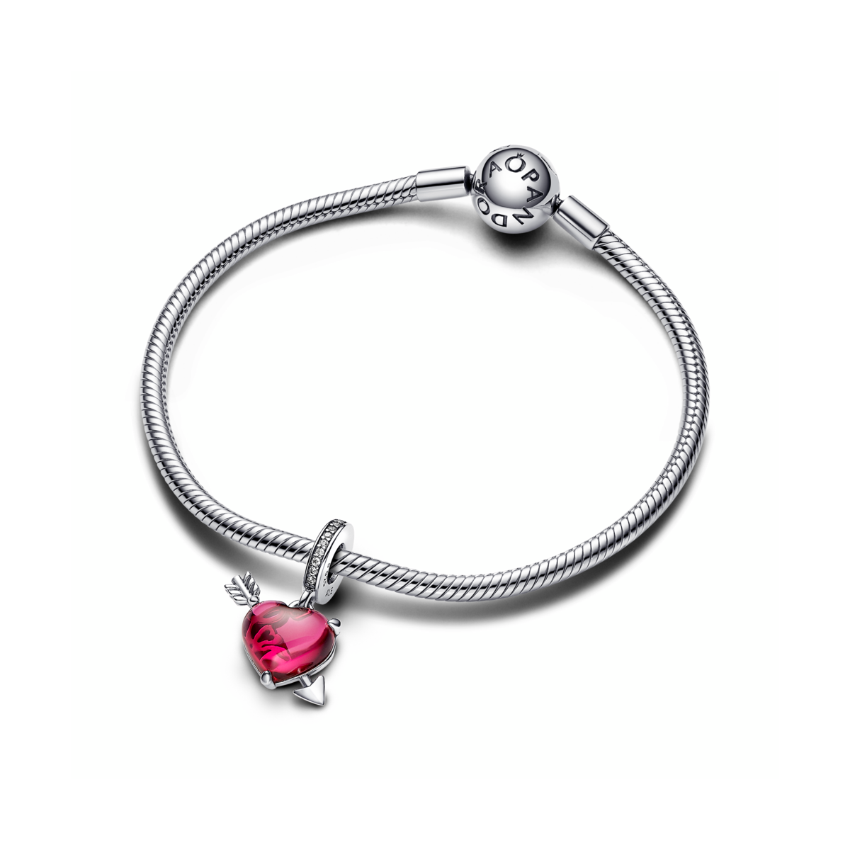 Charm Pandora Colgante de Cristal de Murano Corazón Rojo y Flecha 793085C01