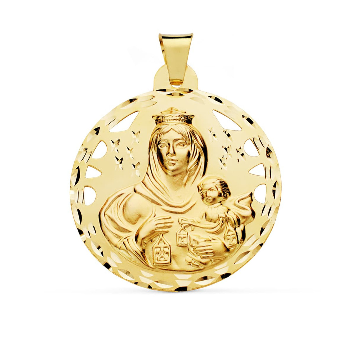 18K Medalla Virgen Del Carmen Calada 42 Mm