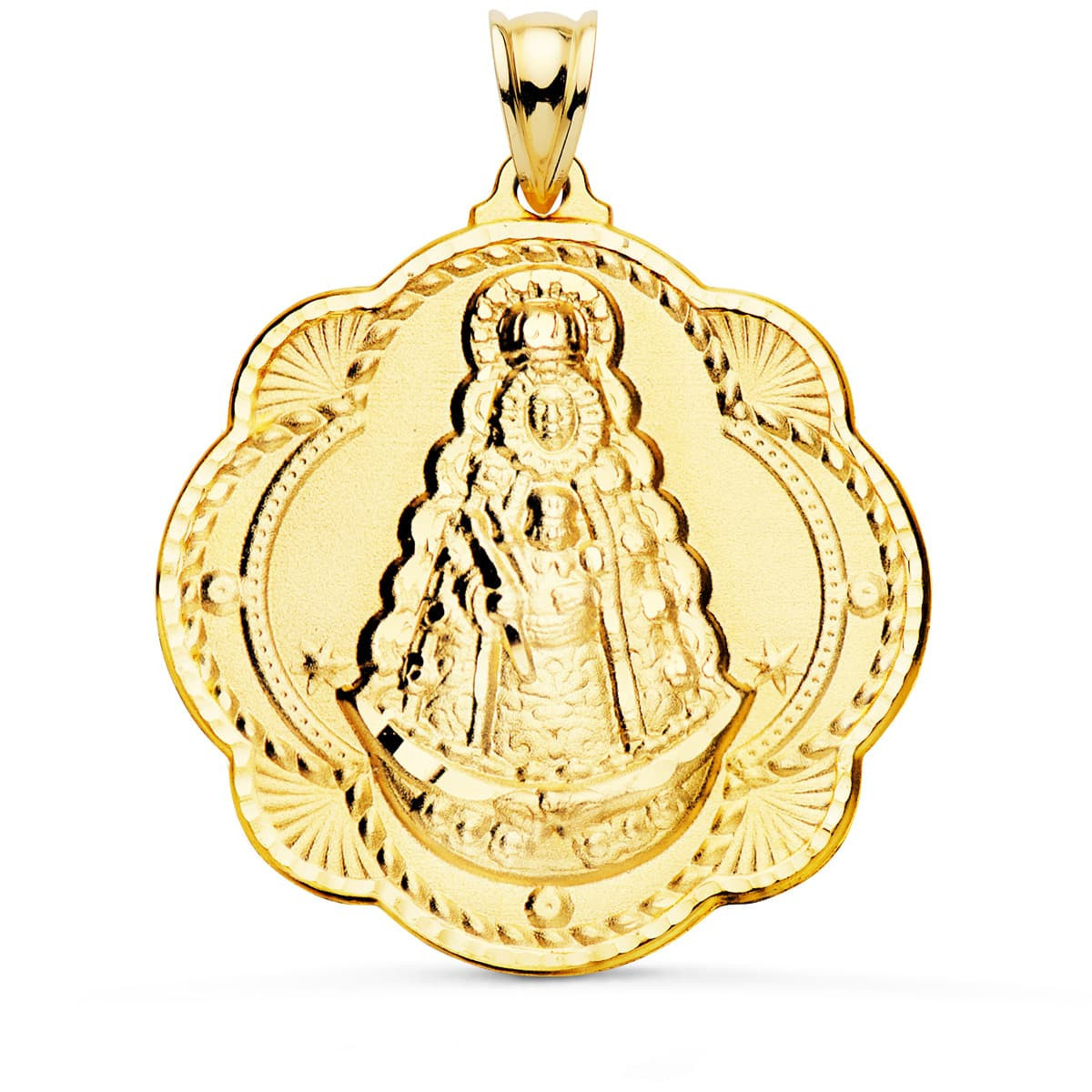 18K Medalla Virgen Del Rocio Pandereta 40X36 Mm