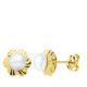 18K Pendientes Oro Amarillo Flor Tallada 7 Mm Perla 4 Mm Presion 18K Pendientes Oro Amarillo Flor Tallada 7 Mm Perla 4 Mm Presion
