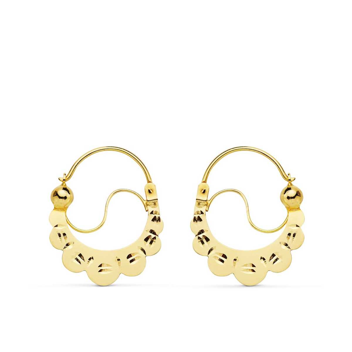 18K Aros Oro Amarillo Planos Tallados 24X19 Mm