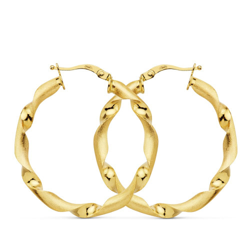 18K Aros Oro Amarillo Mate Y Brillo Huecos 31 Mm