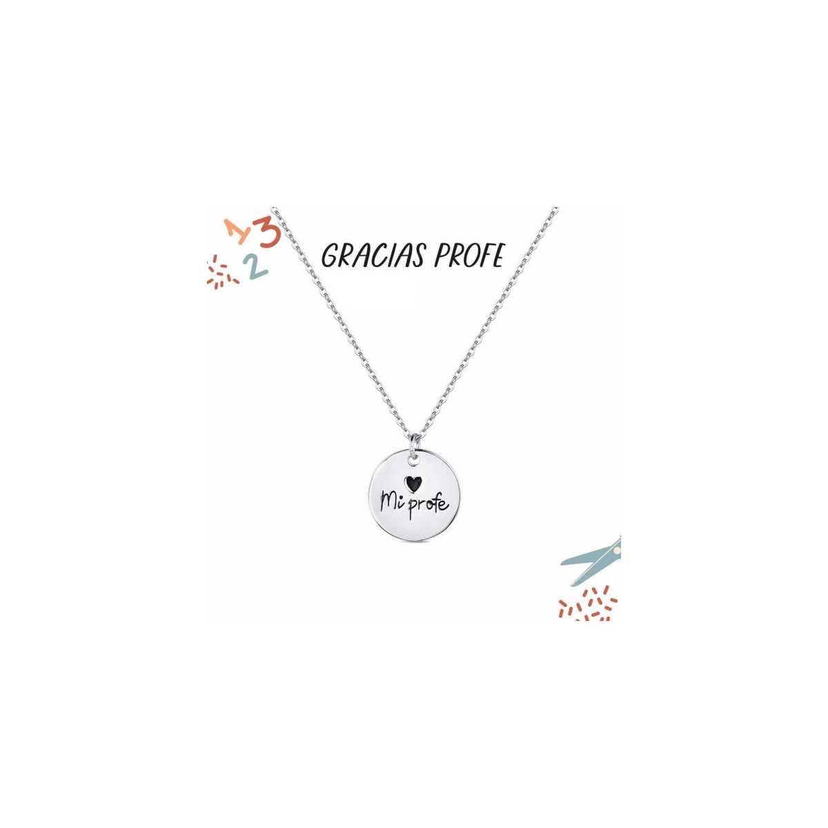 Cadena de Plata Rodiada Disco Mi Profe 9120725