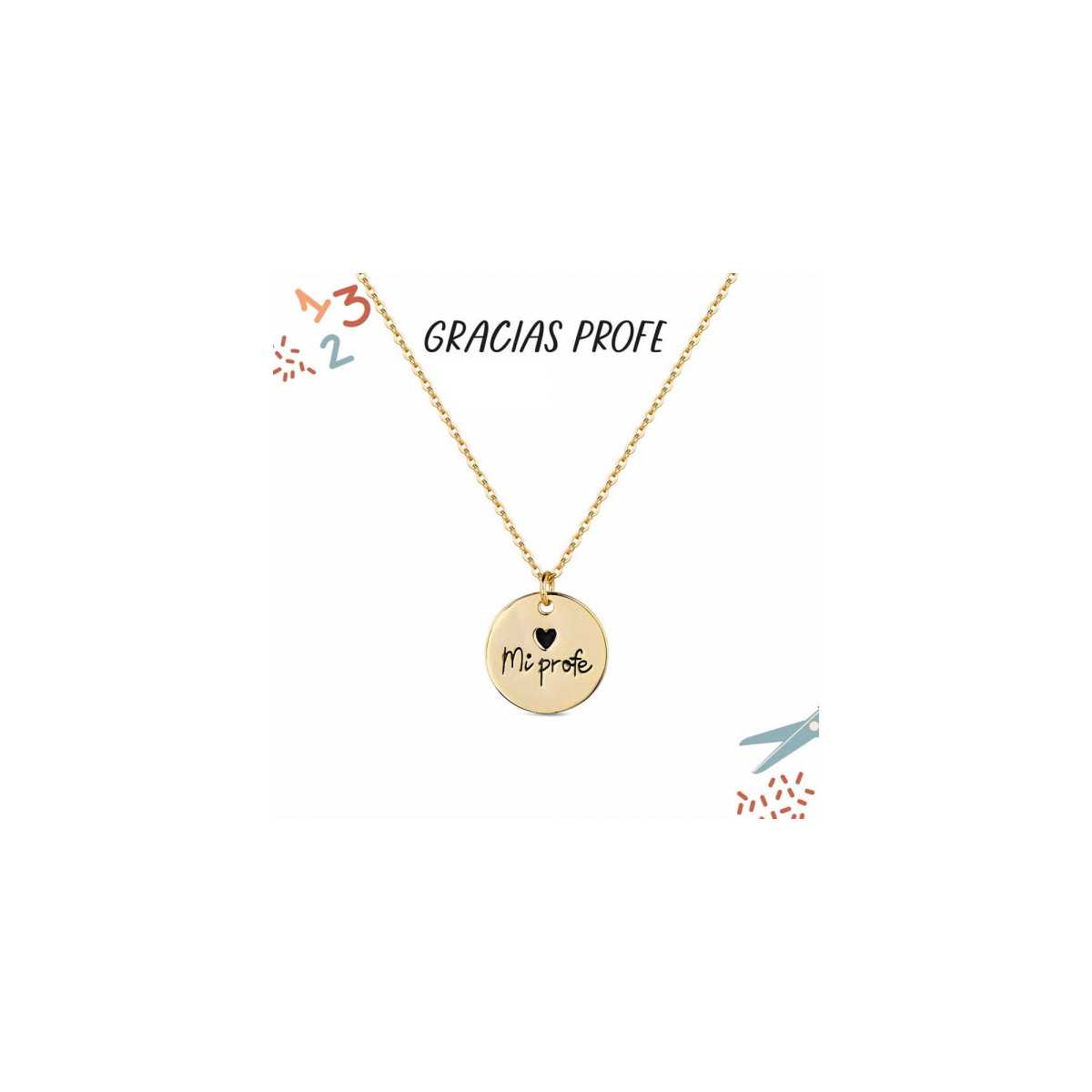 Cadena de Plata Rodiada Disco Mi Profe. Dorado 9120726