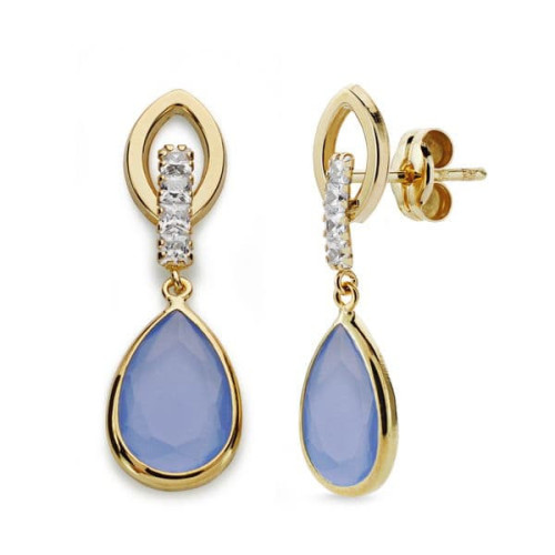 9K Pendientes Color Amatista Y Circonitas 28X9 Mm