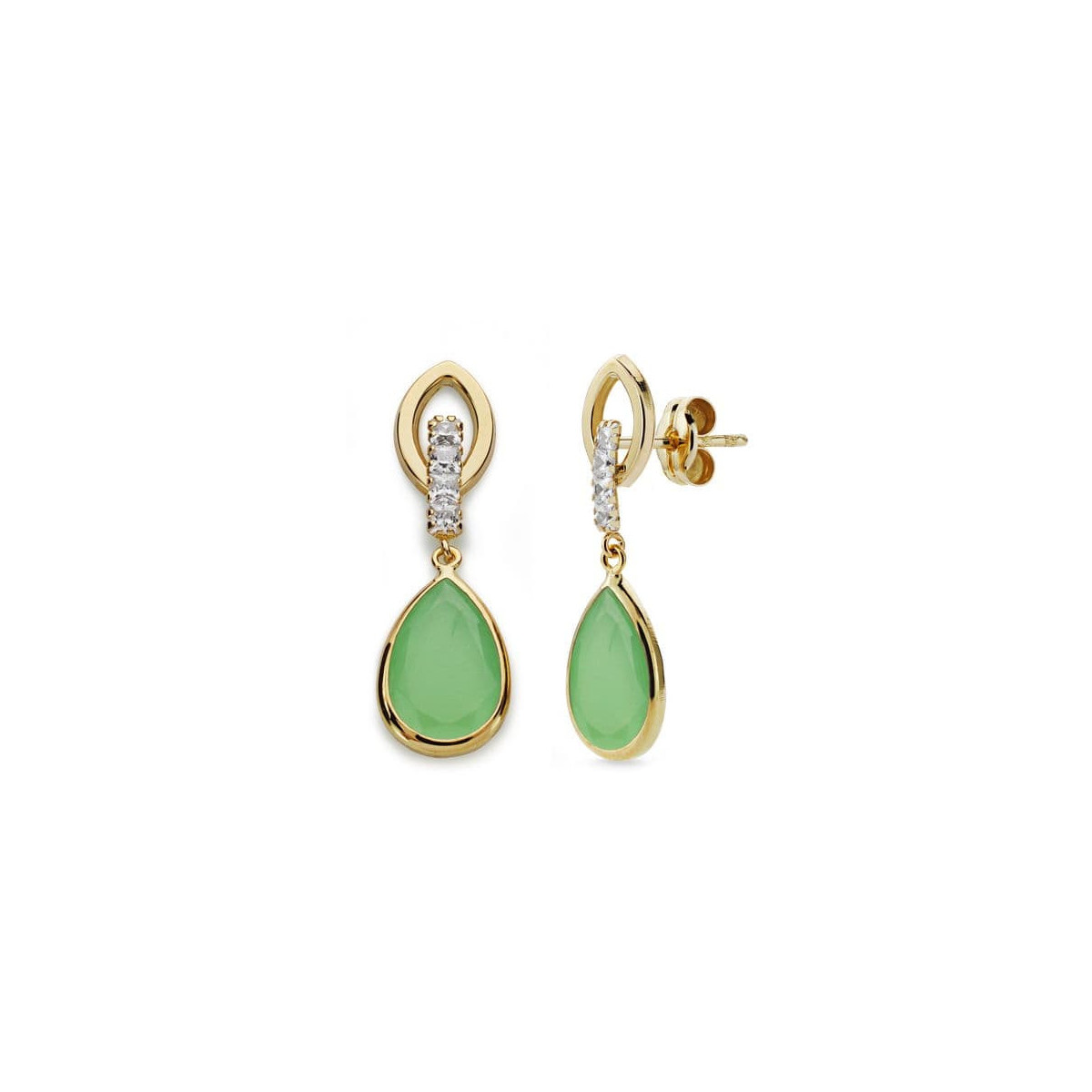 9K Pendientes Dos Cuerpos Piedra Verde  Lagrima