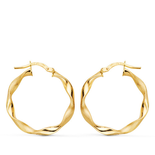 9K Aros Oro Amarillo Huecos Retorcidos Mate Y Brillo 24X2.5 Mm