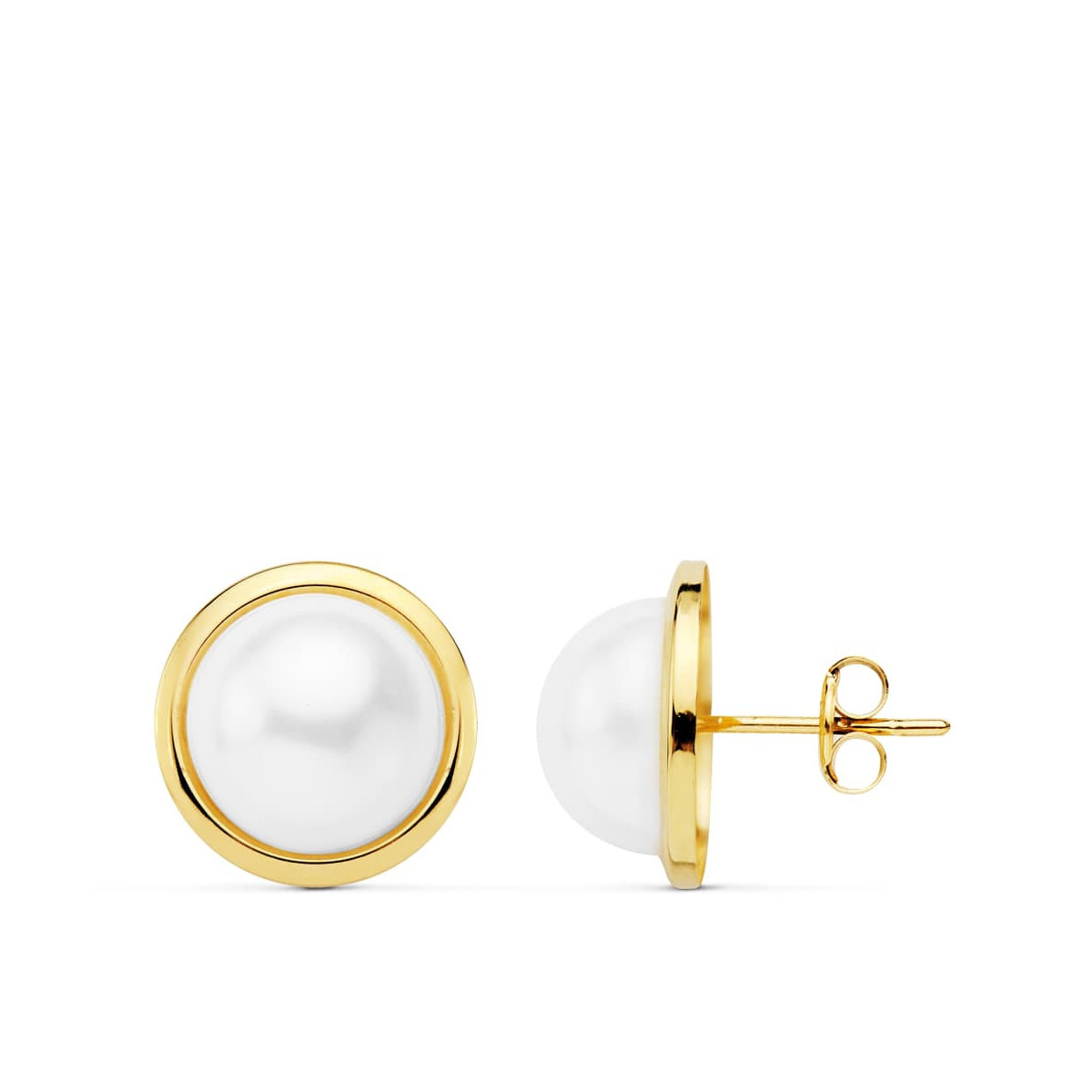 9K Pendientes Media Perla Sintetica 16 Mm Cerco