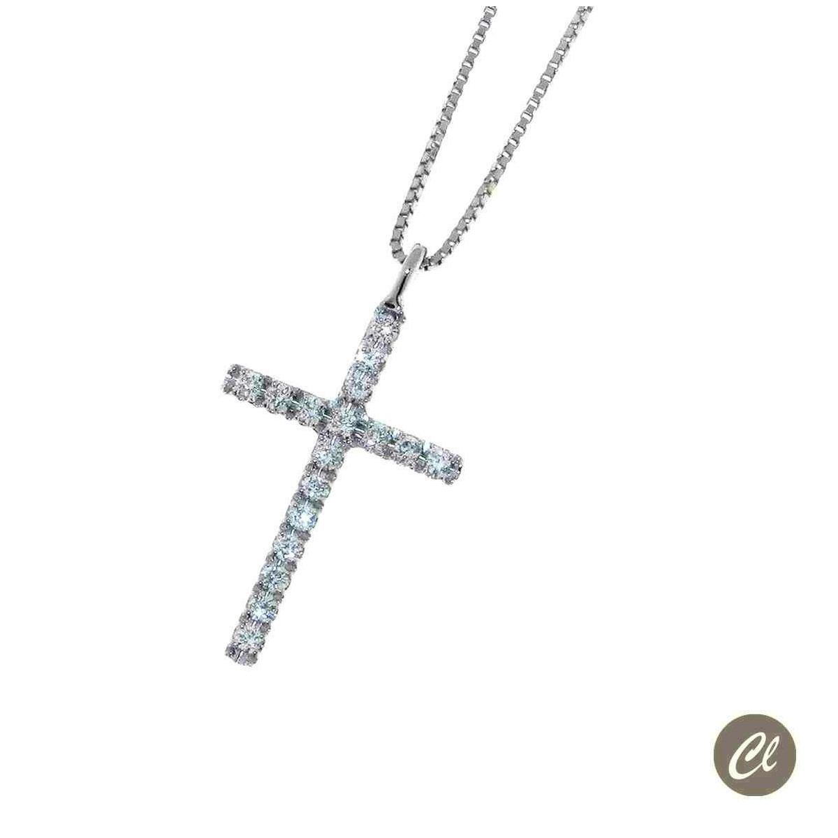Cruz de Oro Blanco con Diamantes CLN011326