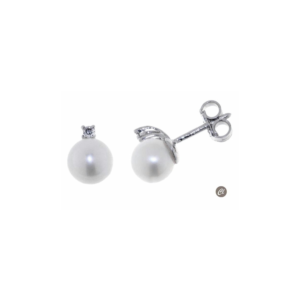 Pendientes en Oro Blanco con Brillantes y Perla BBB09034