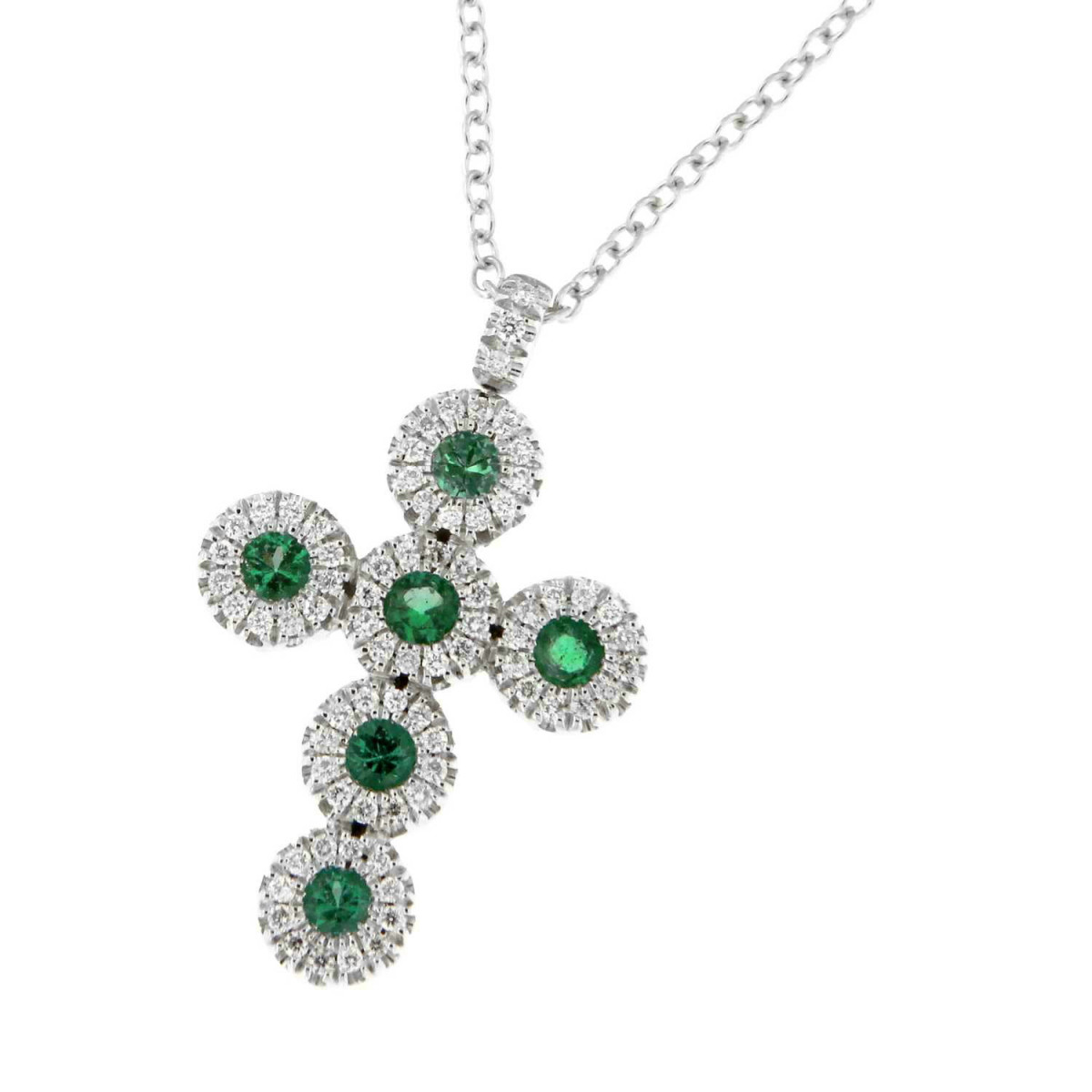 Colgante Cruz en Oro Blanco con Tsavoritas y Diamantes CLN011894SM1