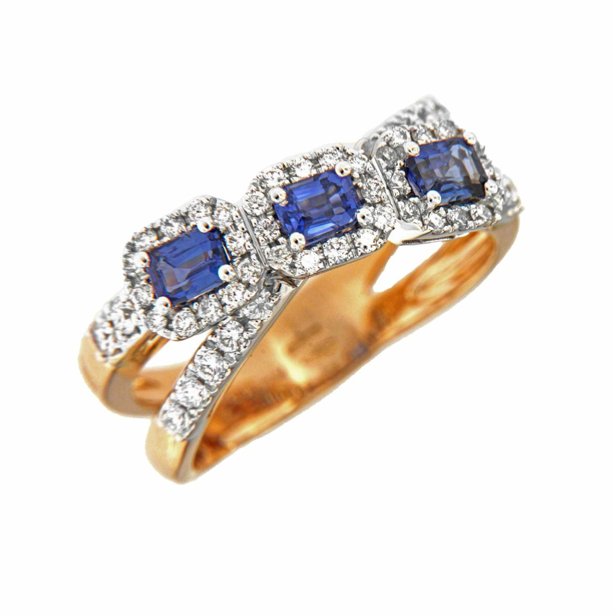 Anillo Bicolor en Oro con Zafiros y Diamantes AA032408ZF