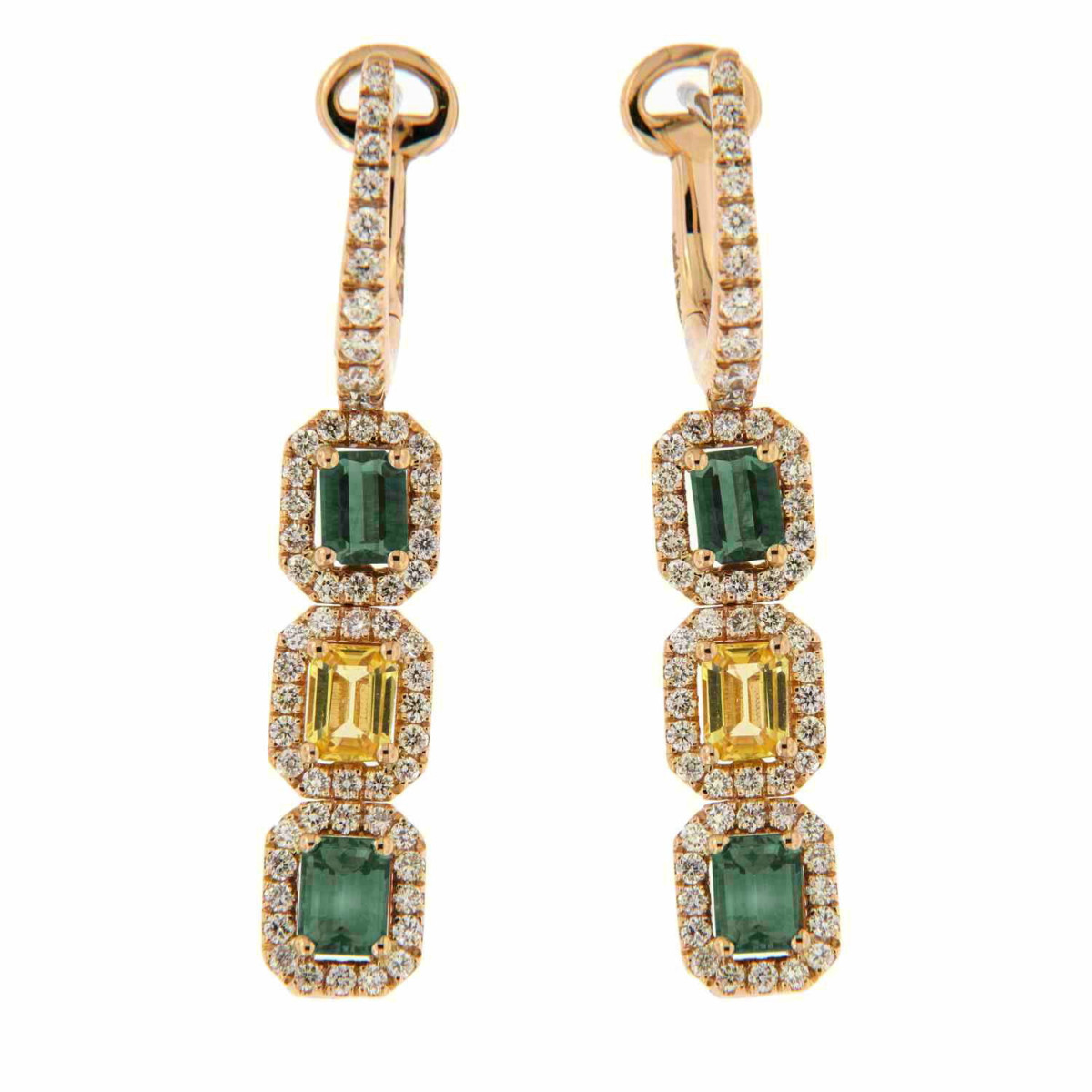 Pendientes en Oro Rosa con Zafiros Verde y Amarillo BB009708VG