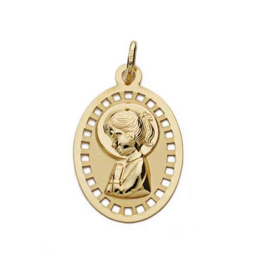 18K MEDALLA ORO AMARILLO VIRGEN NIÑA CALADA 23X14 MM