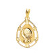 18K MEDALLA ORO AMARILLO VIRGEN NIÑA CERCO CALADO BRILLO FORMA GOTA 23X15 MM
