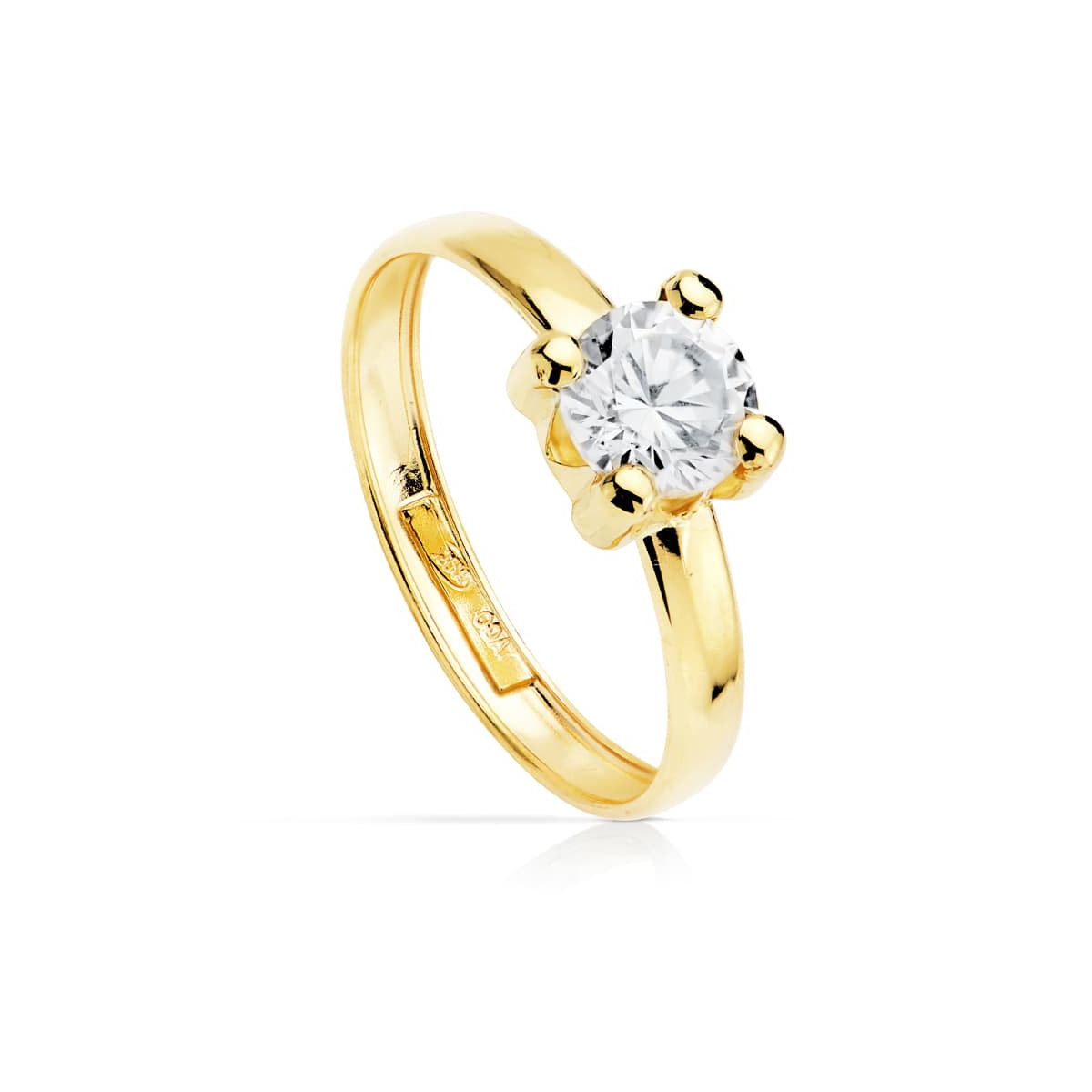 9K SOLITARIO ORO AMARILLO CON CIRCONITA EN GARRAS DE 6 MM