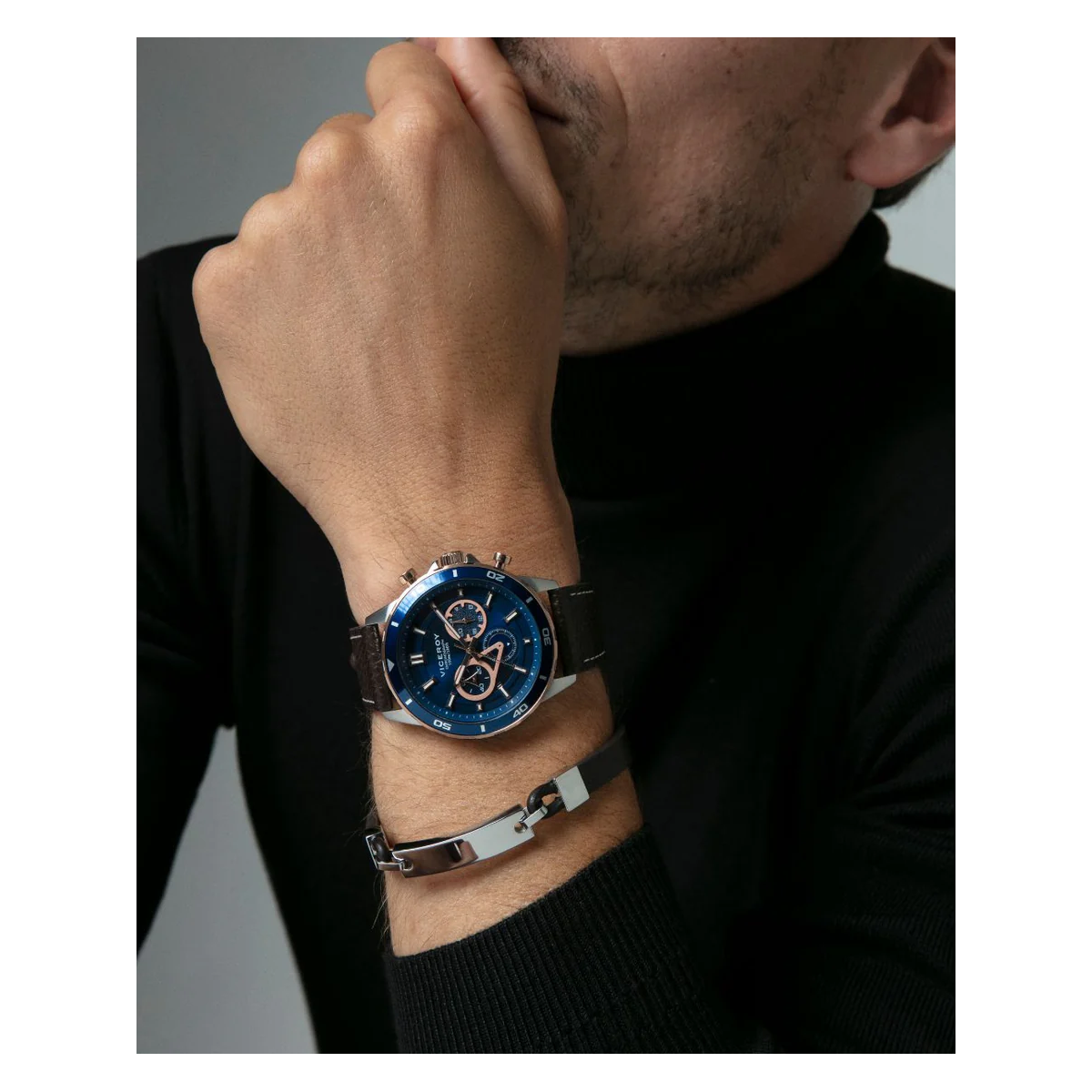 Pulsera Viceroy acero y piel marrón 15170P01011