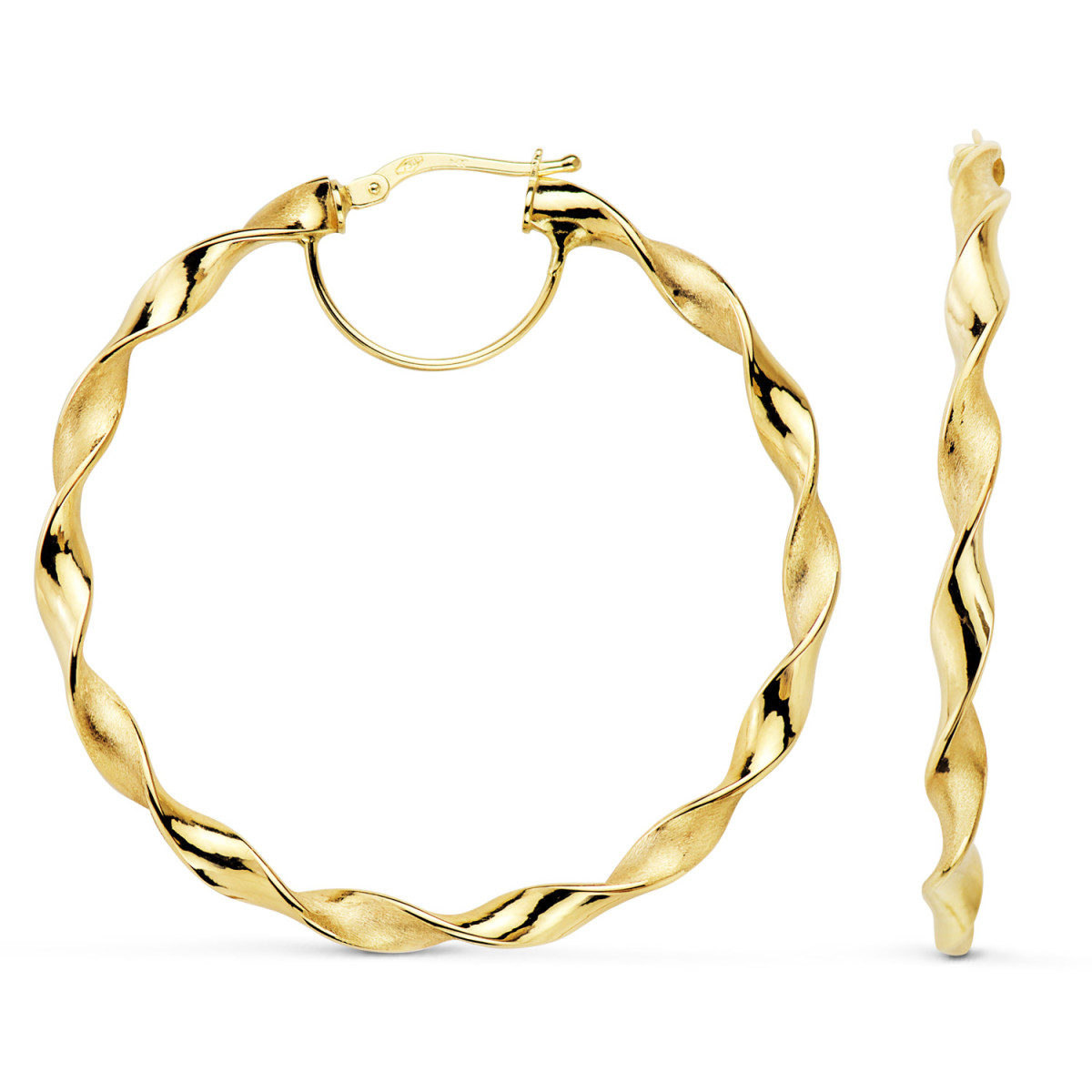 18K AROS ORO AMARILLO HUECOS RETORCIDOS MATE Y BRILLO 46 MM. GROSOR: 3 MM