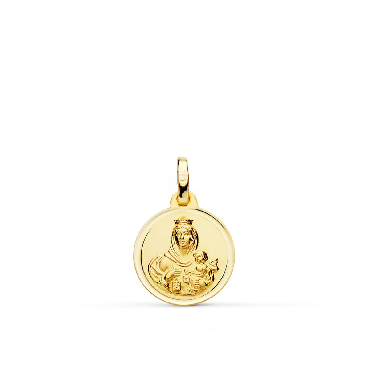 9K ESCAPULARIO ORO AMARILLO VIRGEN DEL CARMEN CORAZON DE JESUS BISEL 14 MM